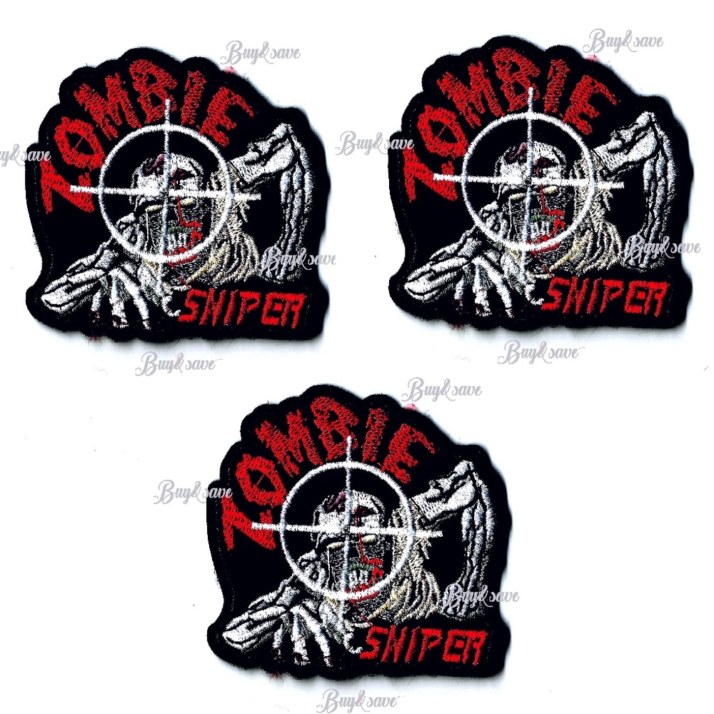 3-PACK ZOMBIE SNIPER FABRIC BADGES IRON ON PATCHES